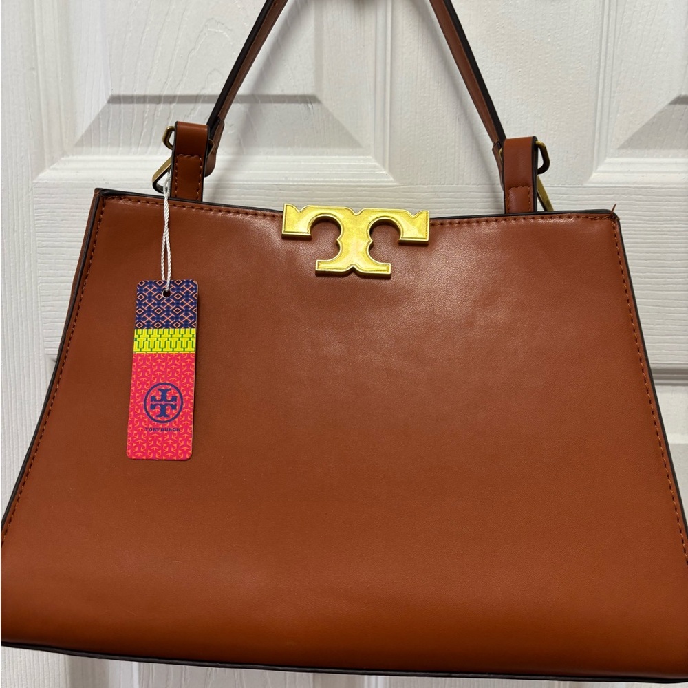 Tory Burch Eleanor Large Satchel Camel Italian Leather w Suede Gussets BNWT - Picture 2 of 16